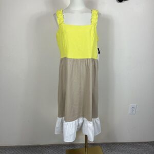 52seven Dress Womens Large Citron Colorblock Midi Sundress Linen Beach Boho